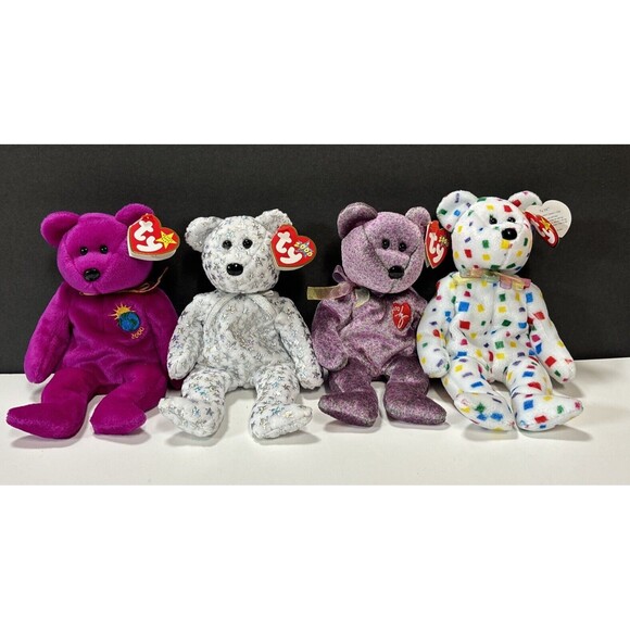 Lot of 4 Ty Beanie Baby 2000 Signature Bear Millenium The Beginning Ty 2K NEW - Picture 1 of 16
